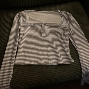 SHEIN Gray Striped Long Sleeve Top